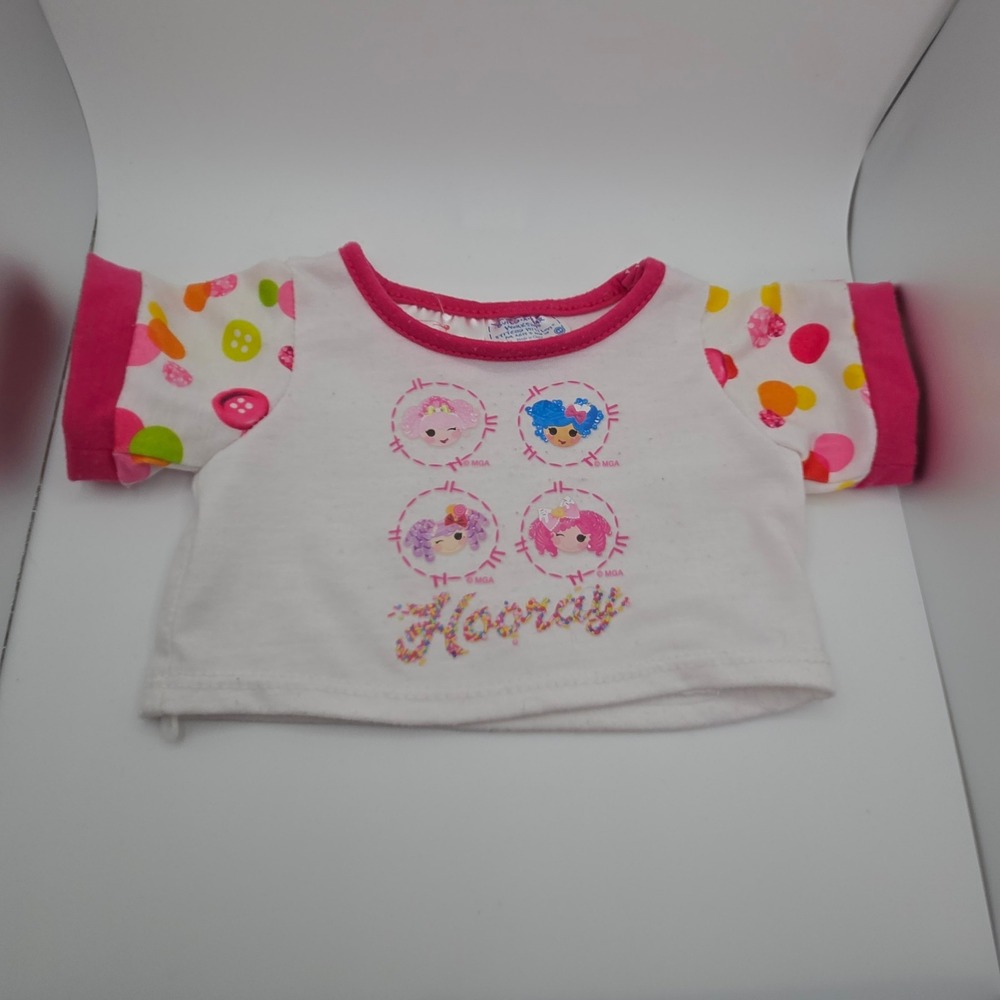 Build-A-Bear Lalaloopsy Hooray Doll Shirt White Pink Polka Dot Button Sleeves